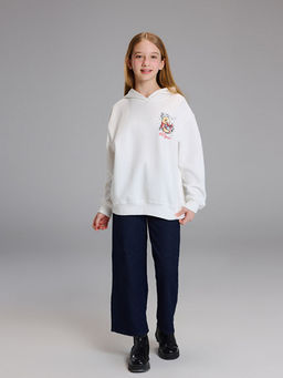 Kap??onlu Winnie the Pooh Bask?l? K?z ?ocuk Kal?n Sweatshirt