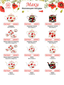 Чайник 1 л 23*13*17 см "Маки на черном" NEW BONE CHINA