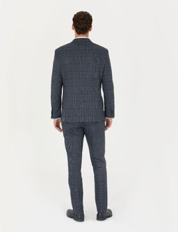 Lacivert Slim Fit Ekose Tak_m Elbise