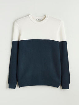 Bisiklet Yaka Renk Bloklu Erkek Triko Kazak