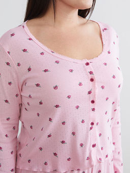 B?y?k Beden U Yaka ?i?ekli Kad?n Pijama ?st?