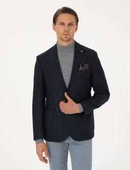 Lacivert Slim Fit Y_n Kar___ml_ Bal_ks_rt_ Ceket
