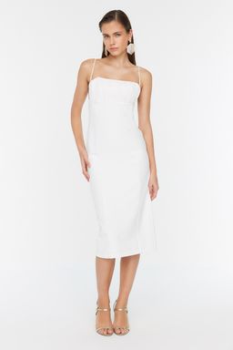 Trendyolmilla Bridal Ekru Yaka Detayl? Dokuma Abiye Gece Elbise TPRSS22EL3197  фото 10