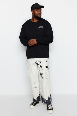 TRENDYOL MAN Siyah Buyuk Beden Regular/Normal Kesim Bask?l? Ici Polar/S?cak Tutan Sweatshirt TMNAW24AO00028 - Trendyolmilla фото 3
