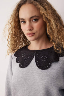 Gri Melanj Yaka Detayl? Kal?n Ici Polarl? Orme Sweatshirt TWOAW26SW00143 - Trendyolmilla фото 2