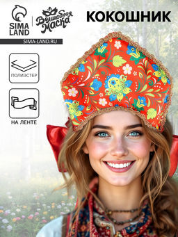 Кокошник карнавальный Народные узоры, красный