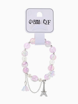 Браслет с подвесками "Сахарный" башня с цветами, шар №10/8, цвет фиолетово-розовый в серебре   10967