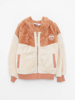 Kap??onlu Renk Bloklu Uzun Kollu Pel?? K?z ?ocuk Fermuarl? Sweatshirt