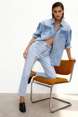 TRENDYOLMILLA Ac?k Mavi More Sustainable Yuksek Bel Slim Mom Jeans TWOSS23JE00094  фото 16