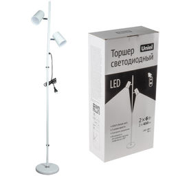 ULM-T600 2х6W/4500K/DIM WHITE Торшер напольный светодиодный, 2х6W. Сенсорный выключатель. Диммер. Белый. ТМ Uniel