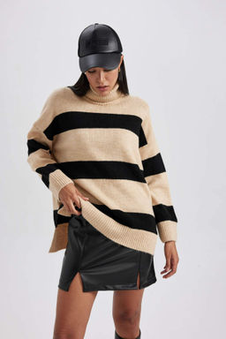 Relax Fit Bal?kc? Yaka Cizgili Kazak Tunik - Defacto фото 2