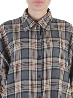 C201 GRAY/BEIGE Рубашка женская оверсайз (95% хлопок, 5% спандекс)