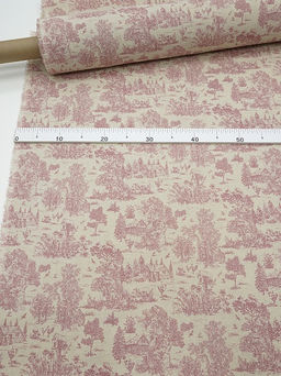 Хлопколен Туаль де Жуи - прованс цв.брусника (на суровом), ш.1.4м, лен-15%, хл-85%, 125гр/м.кв - Купава фото 7
