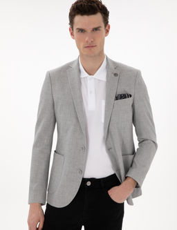 Gri Extra Slim Fit Keten Kar___ml_ Ceket