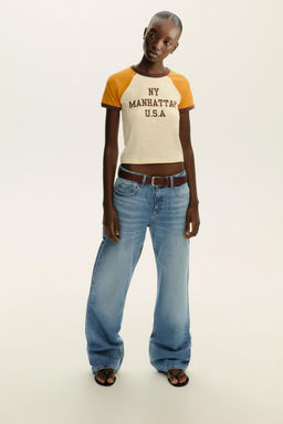 SLOGAN T-SHIRT WITH RIBBED TRIM