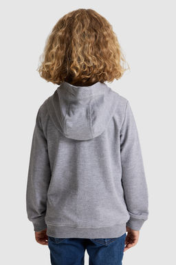 Erkek Гocuk Gri Melanj KapГЕonlu Дnce FermuarlД Basic Sweatshirt