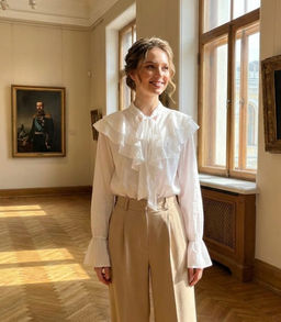 K13365 Рубашка с рюшами РОЗОВЫЙ