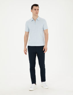 Lacivert Slim Fit Gofre Ba_c_kl_ Kanvas Pantolon