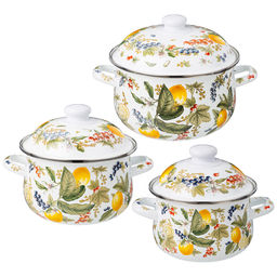 НАБОР КАСТРЮЛЬ AGNESS ЭМАЛИРОВАННЫХ СЕРИЯ ФРУКТОВАЯ КОРЗИНА, 6ПР. 1,5/2,8/3,6Л,16Х10/20Х12/22Х13СМ