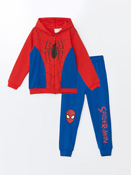 Kap??onlu Spiderman Bask?l? Erkek Bebek H?rka ve E?ofman Alt 2li Tak?m