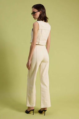 Ekru Dugme Detayl? Orta Esnek Yuksek Bel Wide Leg Jeans TWOSS26JE00166 - Trendyolmilla фото 6