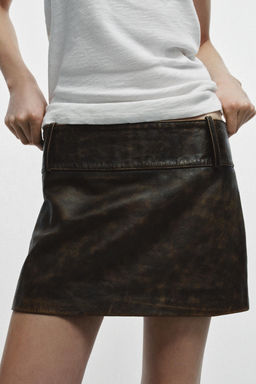 FALDA CORTA PIEL 100% ZW COLLECTION LIMITED EDITION / Marr?n - Zara фото 5
