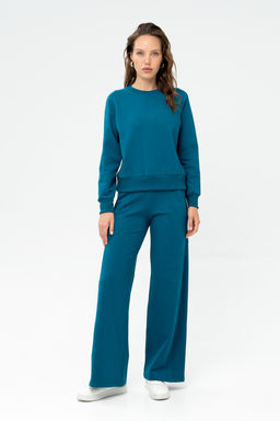 Брюки-палаццо из футера женские, т.бирюзовый - Solo mio фото 2