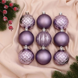 Ёлочные игрушки Изабель, шары новогодние, d=6 см, набор 9 шт., геометрия, сиреневый