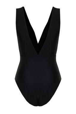 TRENDYOLMILLA Siyah Derin V Yaka Drapeli Regular Mayo TBESS24MA00144  фото 8