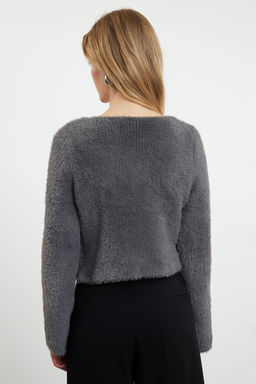 Antrasit Crop Tuylu Baglama Detayl? Triko H?rka TWOAW25HI00111