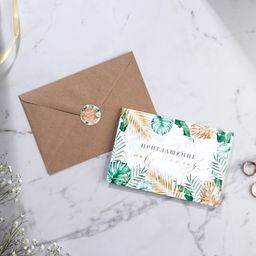 Цена за 8 шт. Приглашение на свадьбу в крафтовом конверте «Тропики», 10×15 см
