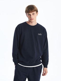 Bisiklet Yaka Uzun Kollu Bask?l? Erkek Sweatshirt