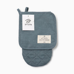 Набор кух. Этель ECO turquoise: варежка 15х28см, прихватка 19х19см, 100% лён, 245 г/м2  фото 6