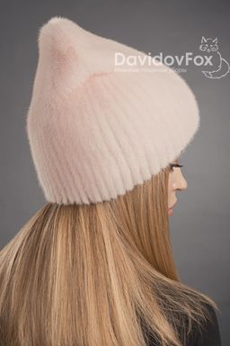 Шапка Бини норка дымчатая роза