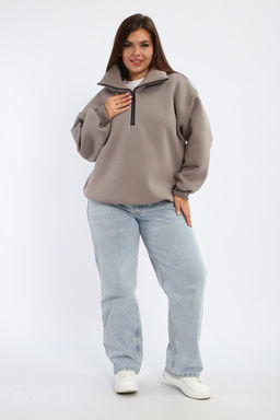 Толстовка женская из футера начес Комфорт серо-коричневый макси
