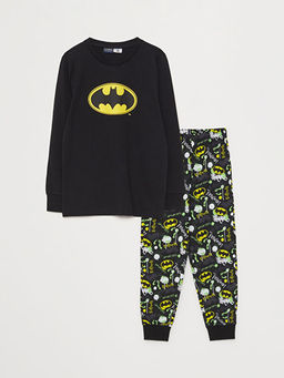 Bisiklet Yaka Batman Bask?l? Uzun Kollu Erkek ?ocuk Pijama Tak?m?