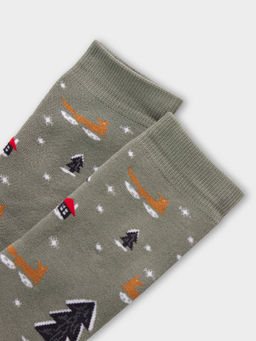 Цена за 5 пар! Носки детские хаки с новогодним узором - Mark formelle фото 5