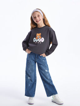 Bisiklet Yaka Bask?l? Uzun Kollu K?z ?ocuk Sweatshirt - Waikiki фото 2