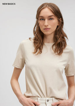 Bisiklet Yaka Bej Basic Tisort