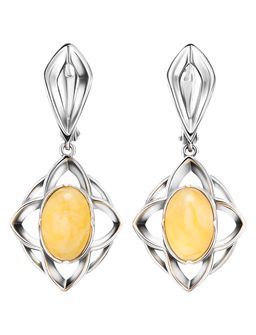 Серьги из серебра и цельного медового янтаря Амьен