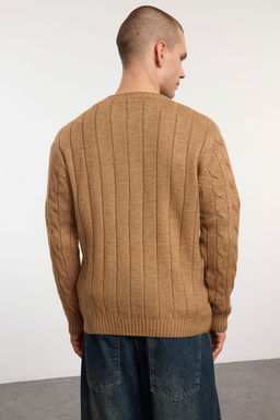 TRENDYOL MAN Camel Unisex Regular Fit Couple/Cift Bisiklet Yaka Sac Orgu Triko Kazak TMNAW25KZ00005 - Trendyolmilla фото 6