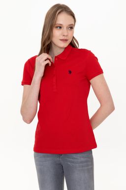 Женская базовая красная футболка с воротником поло Basic - U.s. polo assn фото 3
