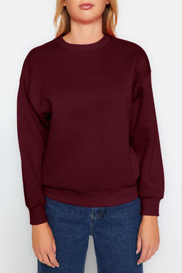 Bordo Kal?n Ici Polarl? Regular/Normal Kal?p Bisiklet Yaka Basic Orme Sweatshirt TWOAW24SW00101