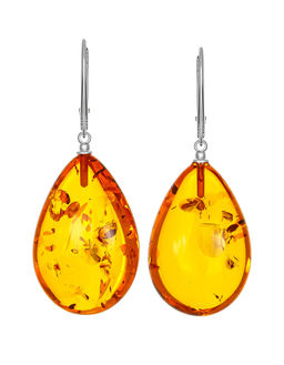 Серьг-капли из натурального янтаря коньячного цвета Паланга