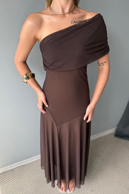 Ac?k Turuncu Desenli Kay?k Yaka Dokuma Maxi Abiye Gece Mezuniyet Elbisesi TPRSS25AE00190 - Trendyolmilla фото 16