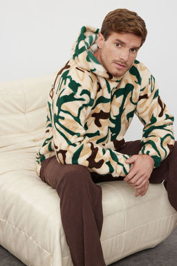 Cok Renkli Un?sex Oversize/Genis Kesim Desenli Polar/Pelus Kapusonlu Sweatshirt TMNAW25SW00147