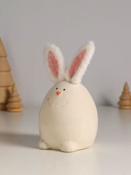 Фигурка керамика, текстиль Зайчик в форме яйца, белый, 7.2?7.2?12.5 см