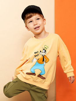 Bisiklet Yaka Uzun Kollu Goofy Bask?l? Erkek Bebek Sweatshirt