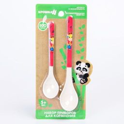 Набор приборов для кормления из бамбука, ложка 2 шт., цвет розовый/красный - Крошка я фото 3