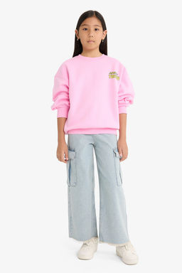 Oversize Geni_ Kal_p Bisiklet Yaka S_rt Bask_l_ __i Yumu_ak T_yl_ Sweatshirt K_z _ocuk - Defacto фото 2